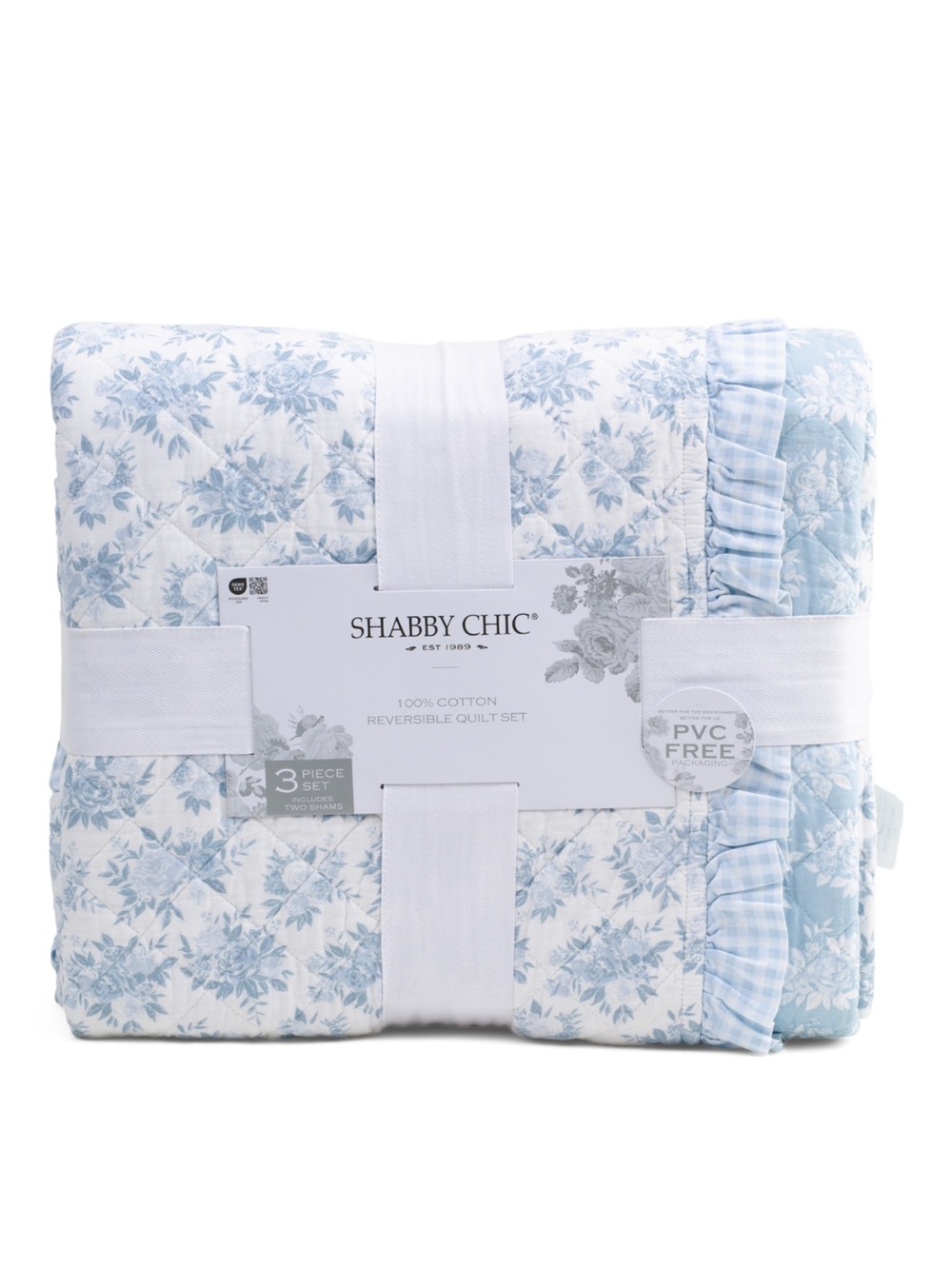 Shabby Chic Light Blue Floral Reversible Quilt Set
